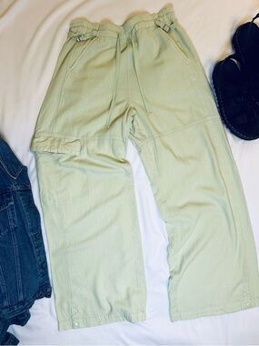 Pilcro Green Wide Leg Cargo Pants Elastic Waist Drawstring Utility Anthropologie